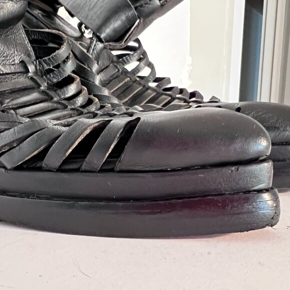 Jeffrey Campbell Havana Last Leather Black Fisherman Huarache Heels sz 9 - Picture 7 of 13
